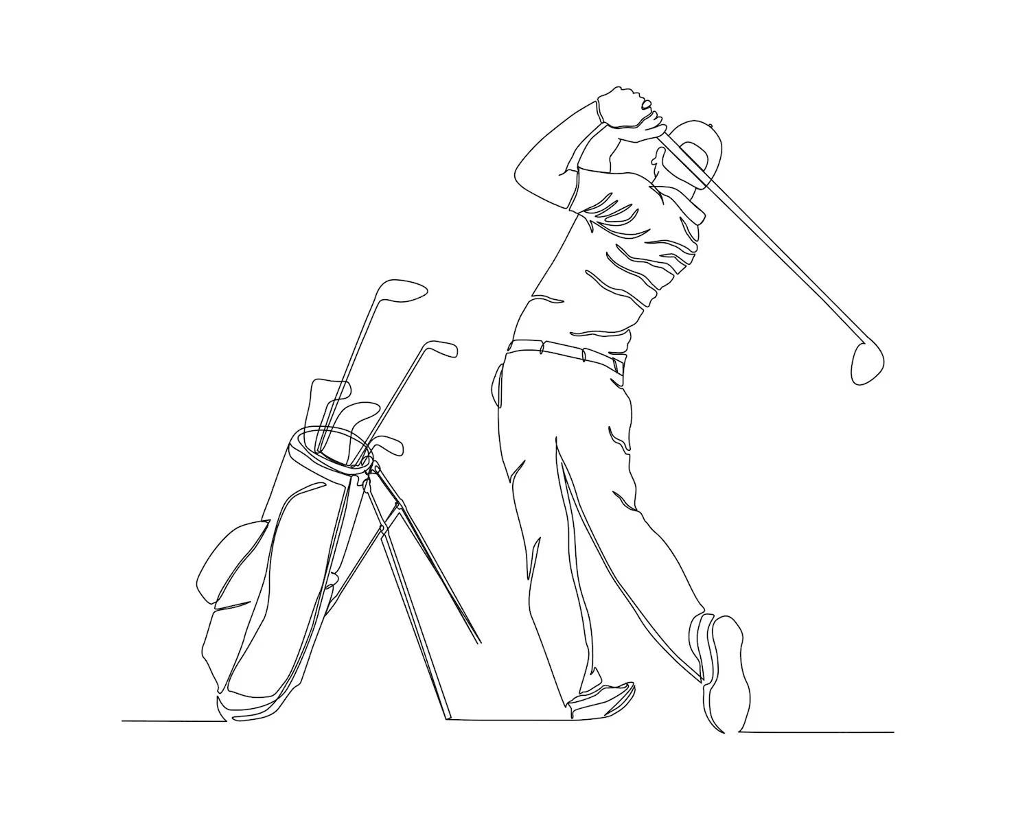 Line drawing of a golfer taking a swing